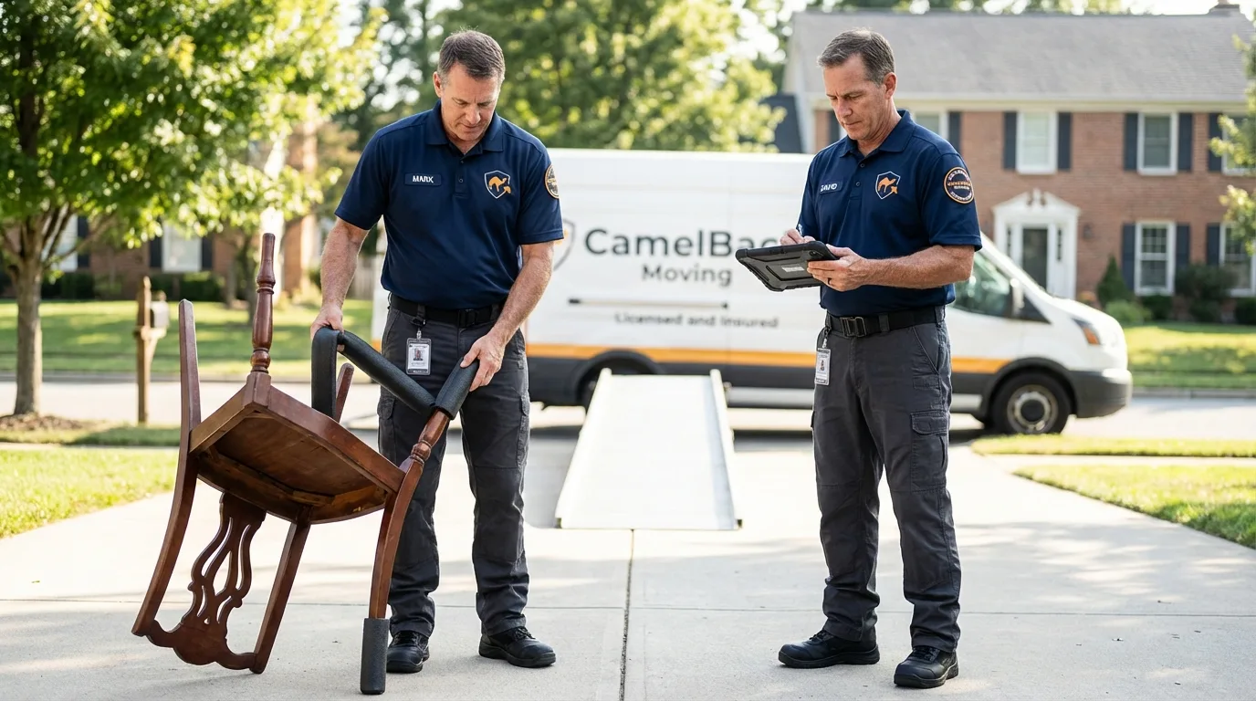 Movers inspecting furniture for damage prevention before loading in Jonestown, MS